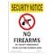 Signmission OSHA Security Sign, 10" Height, Rigid Plastic, No Firearms By County, Portrait OS-SN-P-710-V-11730 - alternate 1